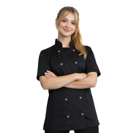 Bluza kucharska czarna damska na napy krótki rękaw roz. M – bluza kucharska – odzież gastronomiczna